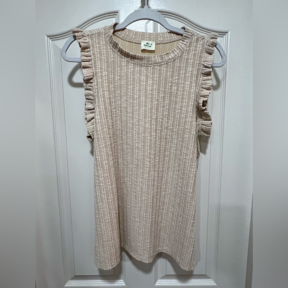 Ruffle Sleeve Ribbed Knit Tank Top